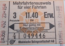 Rheinische Bahngesellschaft Mehrfahrtenausweis für vier Fahrten ein Feld Zangena