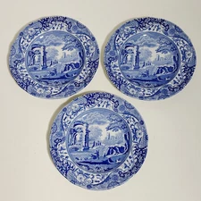 Spode Blue Italian  6 1/4" Bread Plates Set of 3 Scalloped Edge England