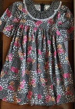 Vtg Polly Flinders Floral Black Collared Dress Girls Size 8 Tie Back USA Made