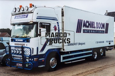 LKW Foto Scania 124L 420 Kofferauflieger Belgien weiß ACHIEL BOON INTERNA #e3si