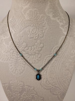 Vintage sleeping beauty turquoise silver necklace signed navajo sterling (B13) 