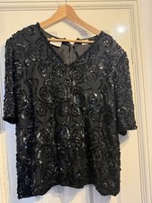 Frank Usher Women's Black XL Beaded /Sequened Evening Top