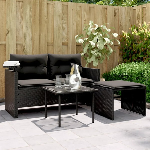 Poly Rattan Garten Sofagarnitur 3 Teilig Mit Kissen Schwarz Lounge Set-image