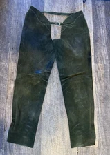 Vintage Suede Green Heavy Leather Western Chaps Zipper USA Made Large
