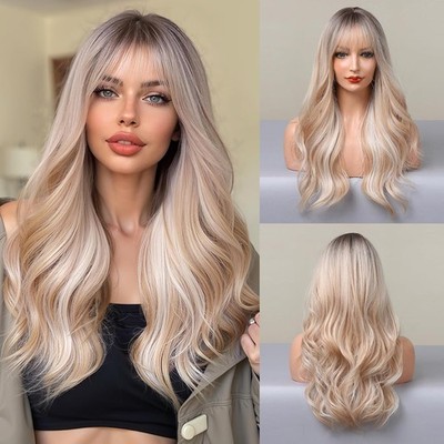 22 Zoll Perücke Ombre Blonde Dunkel Wurzeln Synthet