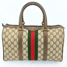 GUCCI Web Sherry Line Boston Bag PVC Leather Brown C1845AG802