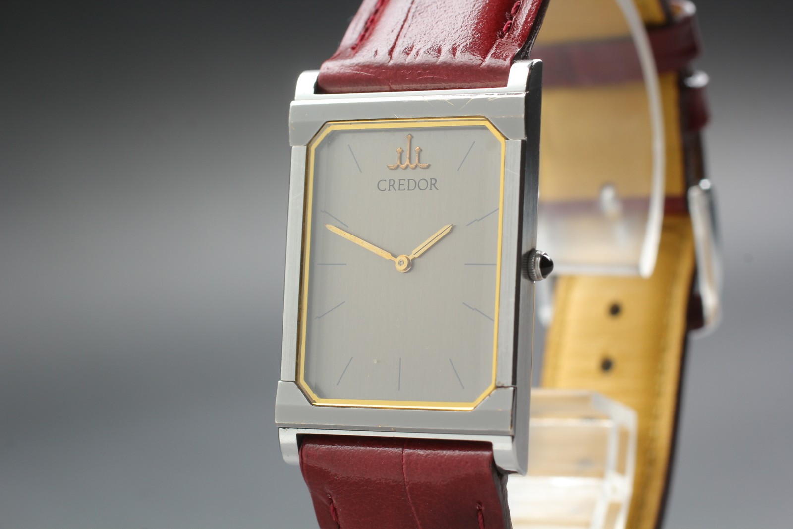Vintage 1978 [Exc+5] SEIKO 8420-6990 CREDOR Gray Dial Tank Quartz Mens Watch