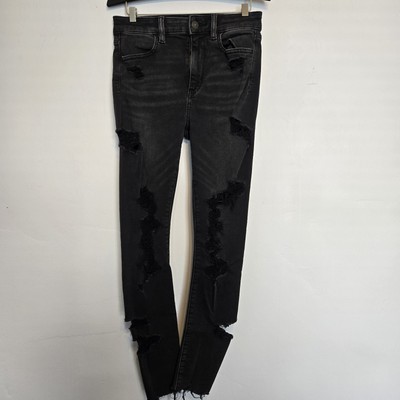 American Eagle Spurr High Rise Heavily Distressed Black Skinny Jeans
