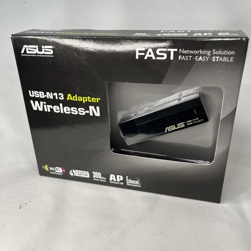 ASUS USB-N13 WIRELESS 802.11N 300MBIT ADAPTER USB 2.0, WPS BUTTON NEW - Image 2 of 4