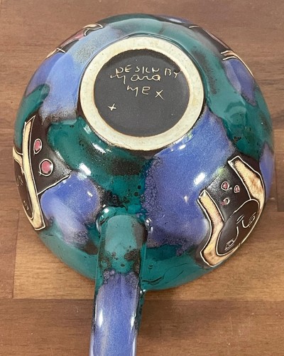 Design By Mara Mexican Art Pottery Large Stoneware Mug Women's Faces Signed 5.25 - Picture 10 of 12
