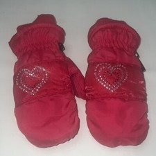 Girls Hot Pink Heart Mittens Size M 7-10 Bling Faded Glory