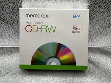 Memorex High Speed Blank CD RW 5 PACK 12x 700MB/Mo 80 Min. NEW/SEALED