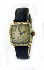 Art Deco Elgin E-12 14k Gold Filled Enamel Two Tone Wadsworth 17 Jewel Watch