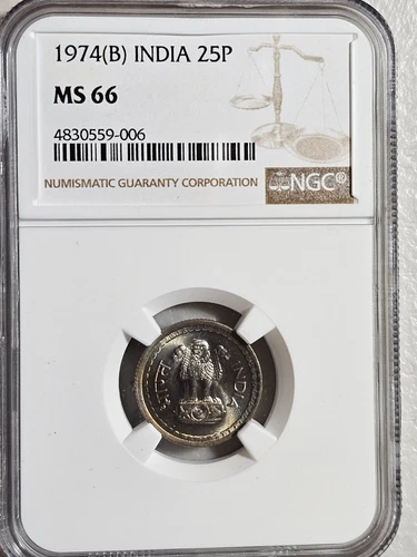 India 25 Paise 1974B NGC MS 66