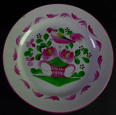 - antiker FAYENCE Teller SAINT-CLEMENT - Dekor mit Vogel - D22cm - Bild 1 von 4