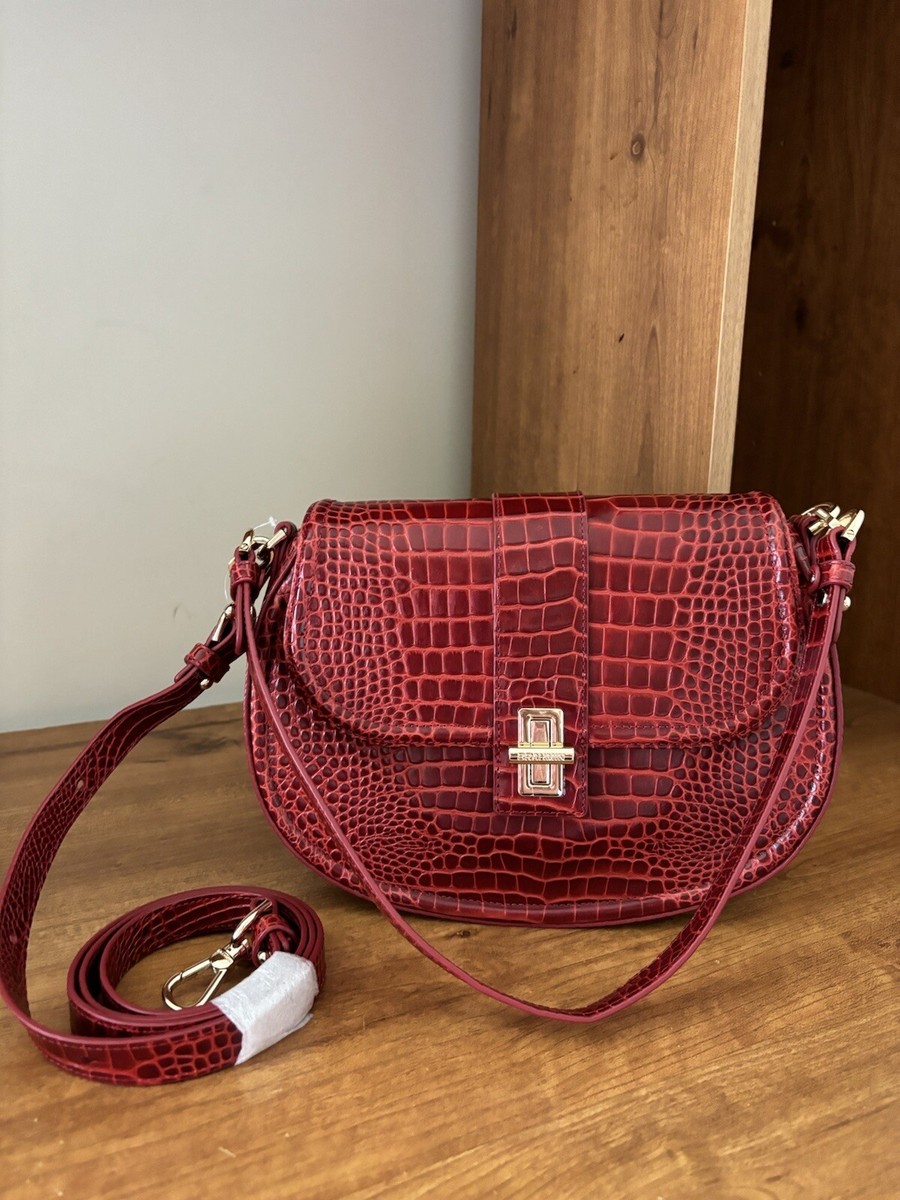 NWT Brahmin Cynthia Red Glissandro Shoulder Bag Crossbody Saddle
