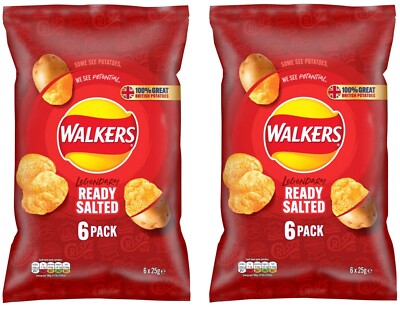 Walkers Ready Salted Crisps 25g x 6 per PACK OF 2