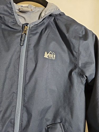 REI Co Op Jacket Kids Medium 10-12 Blue Full Zip Windbreaker Hooded Pockets - Picture 2 of 9