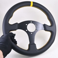 Volante modificado amarillo 350 mm cuero negro fondo plano pista coche deriva