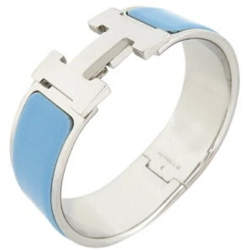 HERMÈS Bracciale HERMES Clic Clac H originale argento metallo azzurro smalto