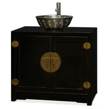 US SELLER - Distressed Black Elmwood Chinese Ming Vanity Cabinet