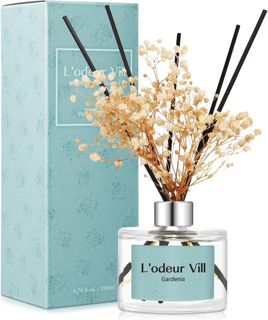 Reed Diffuser Set, 6.7 Oz(200Ml) Gardenia Scented Diffuser with 6 Oil Diffuser S-image