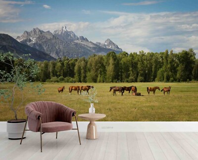 3D Horse Grass Mountain Sky Animal Wallpaper Wall Murals Removable Wallpaper