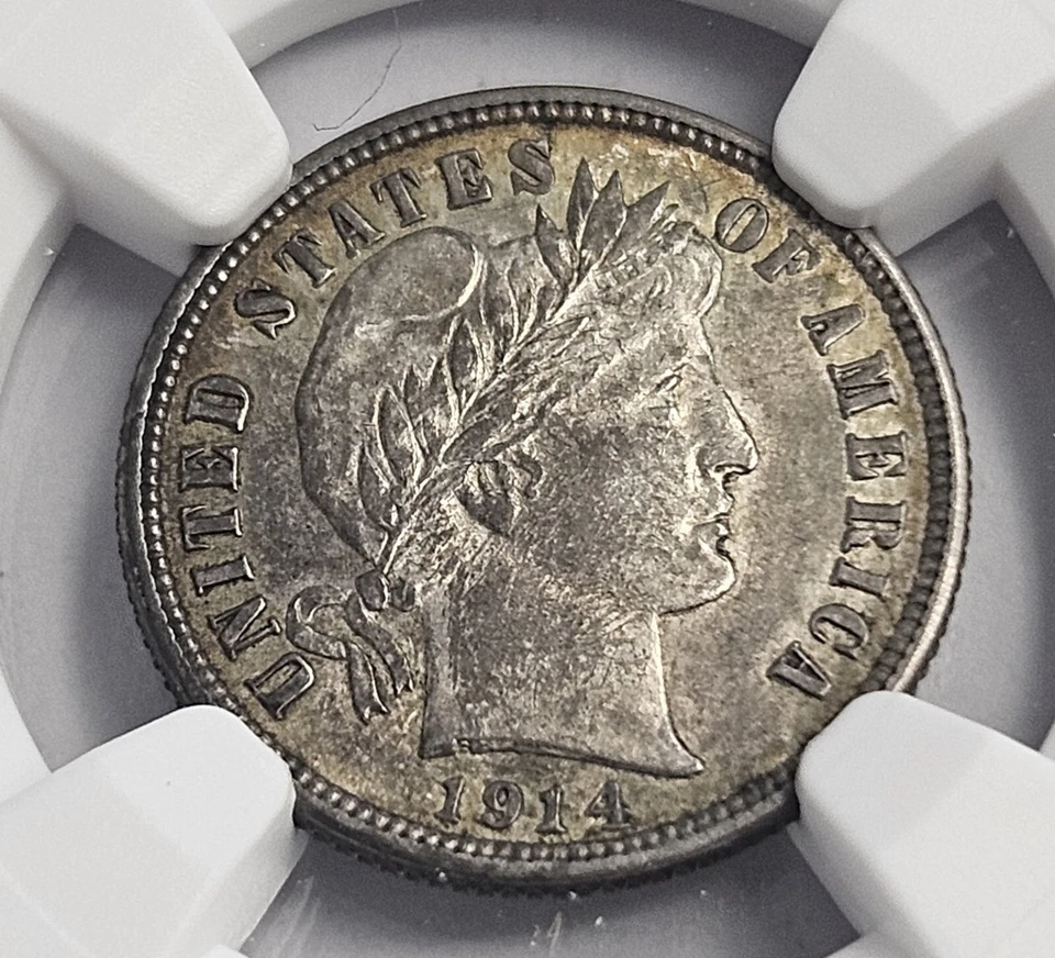 1914-P Barber Silver Dime AU58 NGC - Image 2 of 3