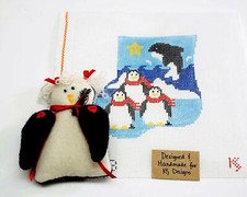 PENGUINS CANVAS SET  HP Needlepoint M.S. Ornament  PENGUIN by Kathy Schenkel