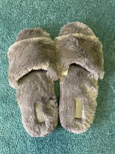 Victorias Secret Gray Fuzzy Slides Slippers Large NWOT
