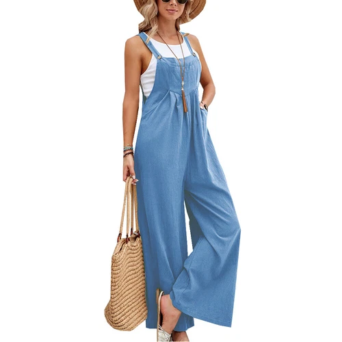 Lässige Damen-Latzhose Overall lockerer Strampler weites Bein Overall Playsuit einfarbig USA - Bild 13 von 30