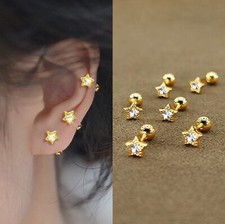 Surgical Steel Small Gold CZ Star Screw Back Ear Stud Earrings For Women Girls