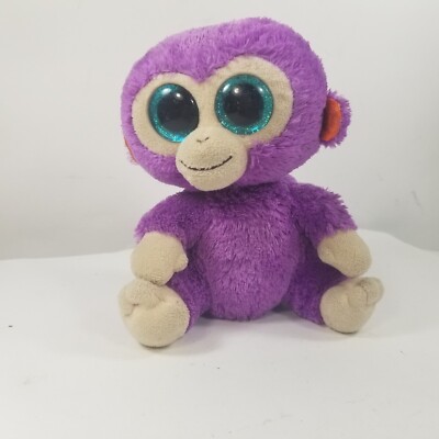 TY Beanie Boos Grapes the Purple Monkey Plush 6'' 2015 w/ Teal Glitter Eyes