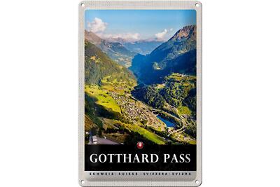 Blechschild Reise 20x30 cm Gotthard Pass Wanderung Natur Wälder Schild tin sign