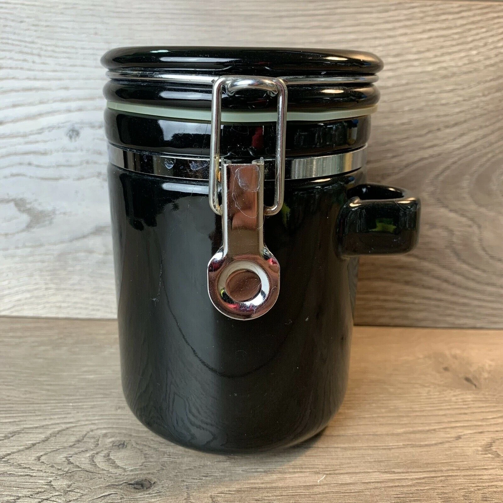 Black Ceramic Glass Canister Wire Bail Lid 6"