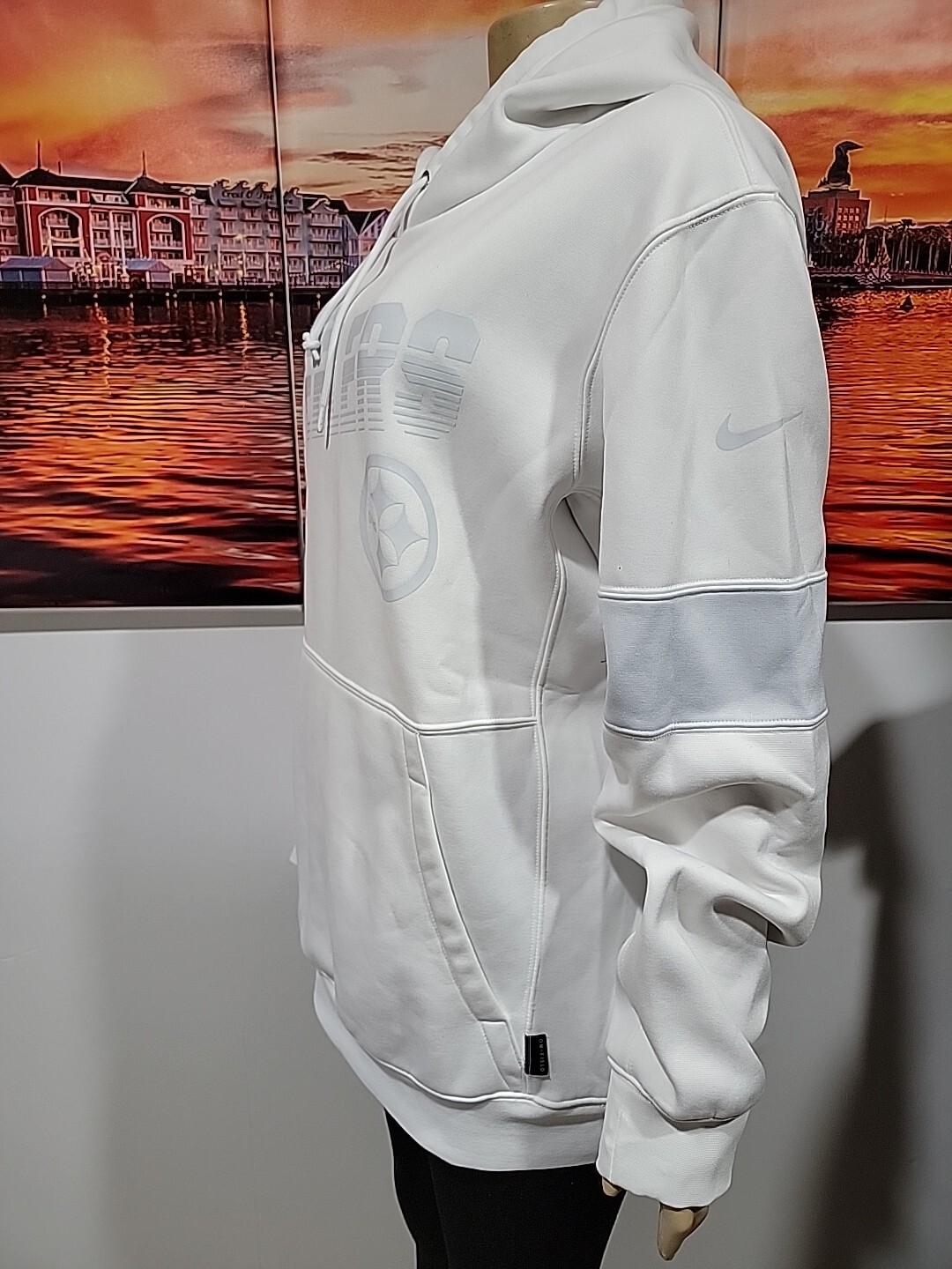 NFL Pittsburgh Steeler Football 100th Patch Hooded Pullover Nike White Size L #4 image 6