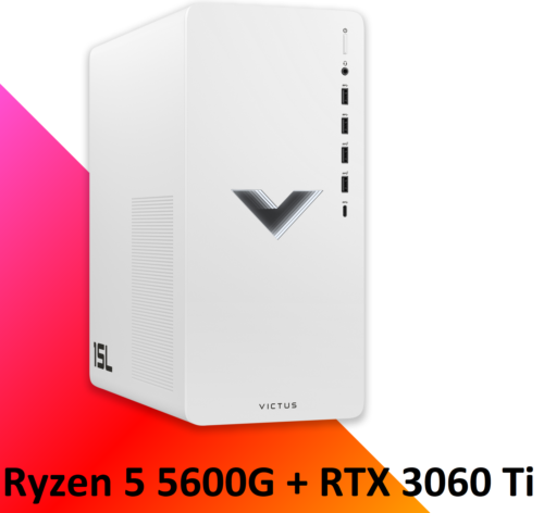 (White) HP Victus 15L Gaming Desktop Ryzen 5 5600G RTX 3060 Ti Windows 11 Home - Picture 1 of 4