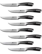 Premium 8-Piece German High Carbon Stainless Steel Steak Knife Set, Double Full