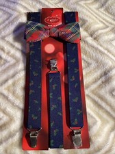 MENS ST. NICHOLAS SQUARE Holly Plaid Suspenders  Bow Tie Set Christmas