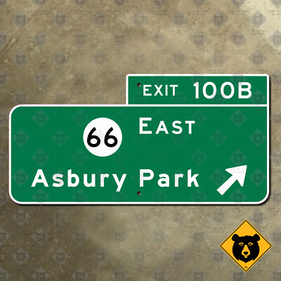New Jersey parkway exit 100B state route 66 Asbury Park road sign Garden 16x8