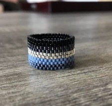 Striped Beaded Peyote Stitch Eternity Ring