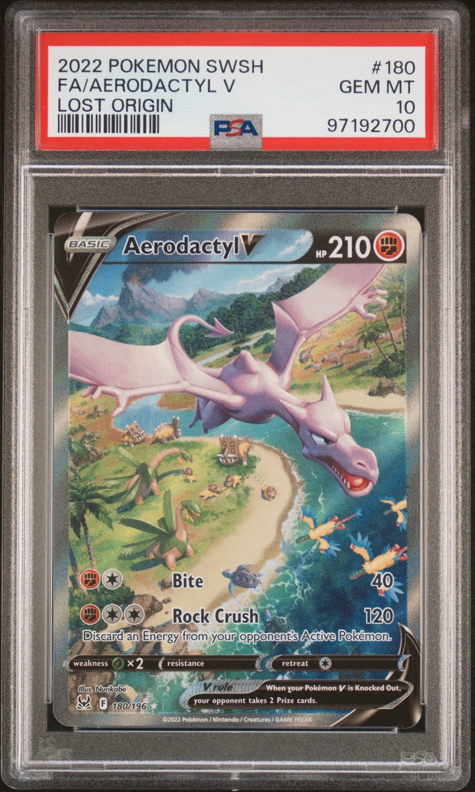 2022 POKEMON SWORD & SHIELD LOST ORIGIN #180 FULL ART/AERODACTYL V PSA 10