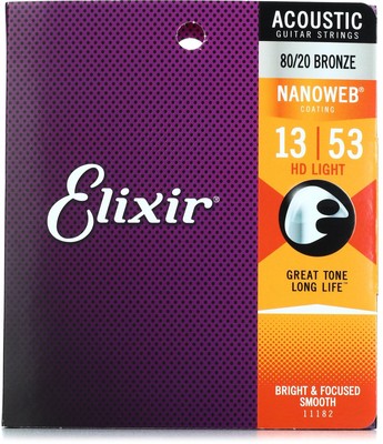 Elixir Strings Nanoweb 80/20 Acoustic Guitar Strings -.013-.053 HD