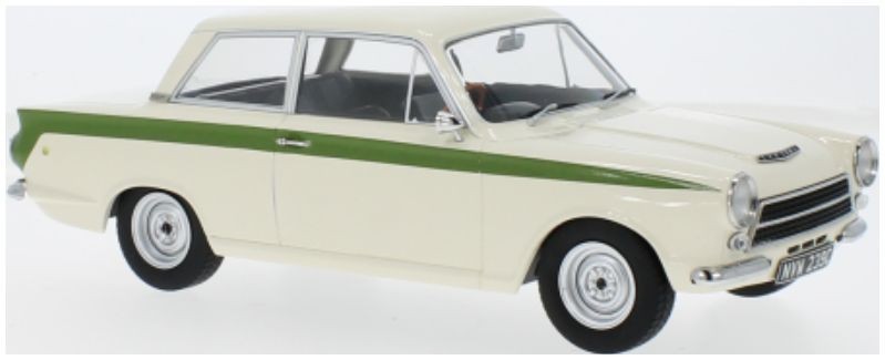 MODEL CAR GROUP FORD LOTUS CORTINA MKI 1963 WHITE/GREEN 1-18 SCALE 18434
