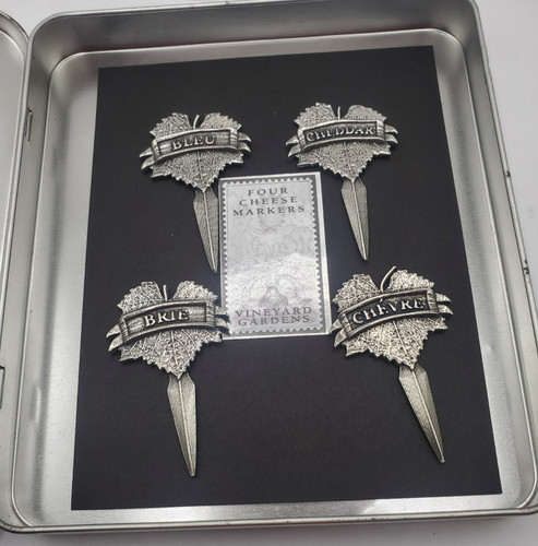 Set of Four Vineyard Gardens Metal Cheese Markers Bleu Brie Chevre Cheddar