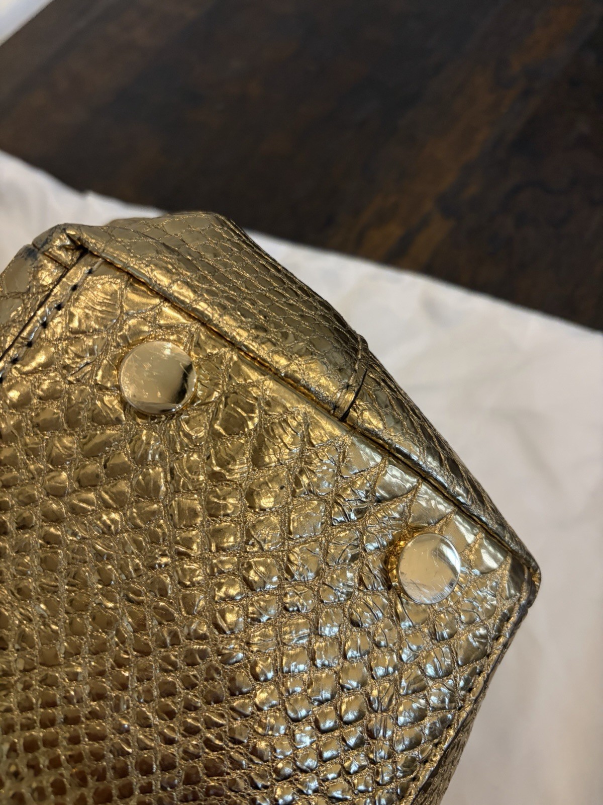 Michael Kors Metallic Gold Python Embossed Leathe… - image 4