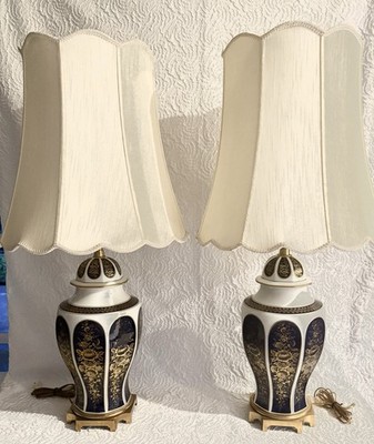 Pair of Lindner Bavaria Echt Cobalt Ginger Jar Lamps Manufactured By Marbro
