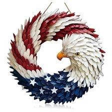 Patriotic Door Sign 4th of July Wreath for Front Door Hanger 2D Metal Eagle