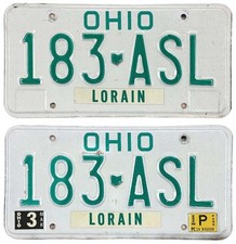 Juego de pares de matrículas de pintura reflectante vintage Ohio 1989 183 ASL Lorain County