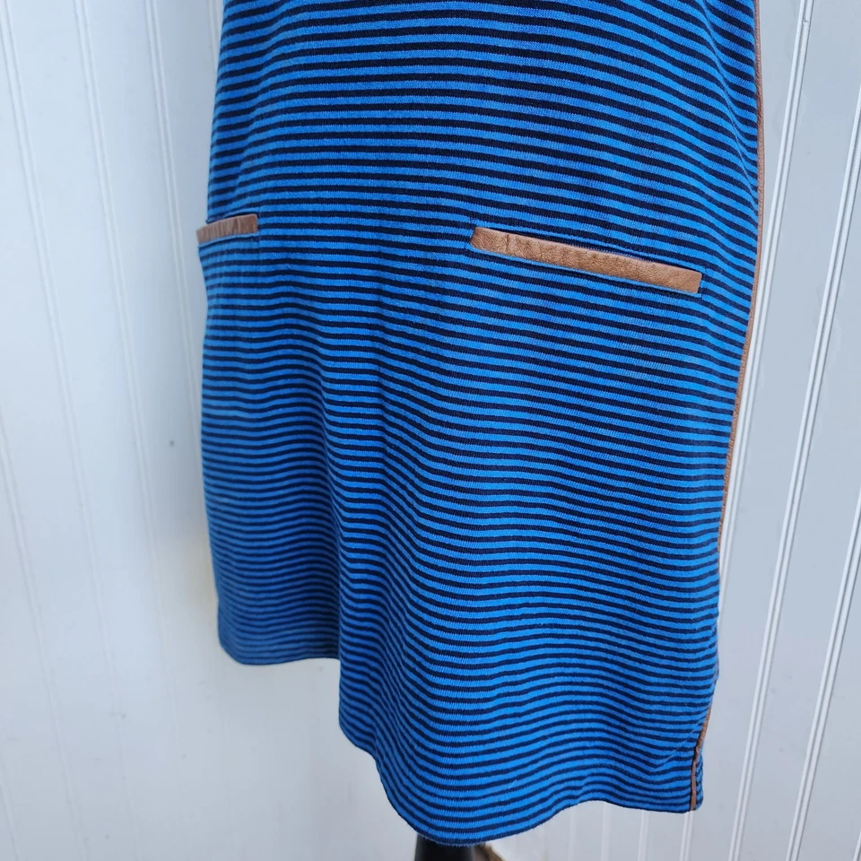 Juicy Couture 富豪海岸蓝色条纹换装连衣裙皮革细节棉质 S 码 — 第 3/4 张图片